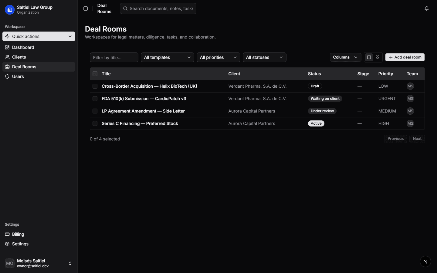 Lawden deal rooms list
